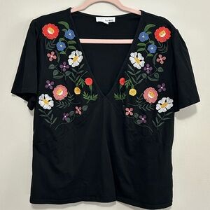 Anthropologie Floral Embroidered V-neck
